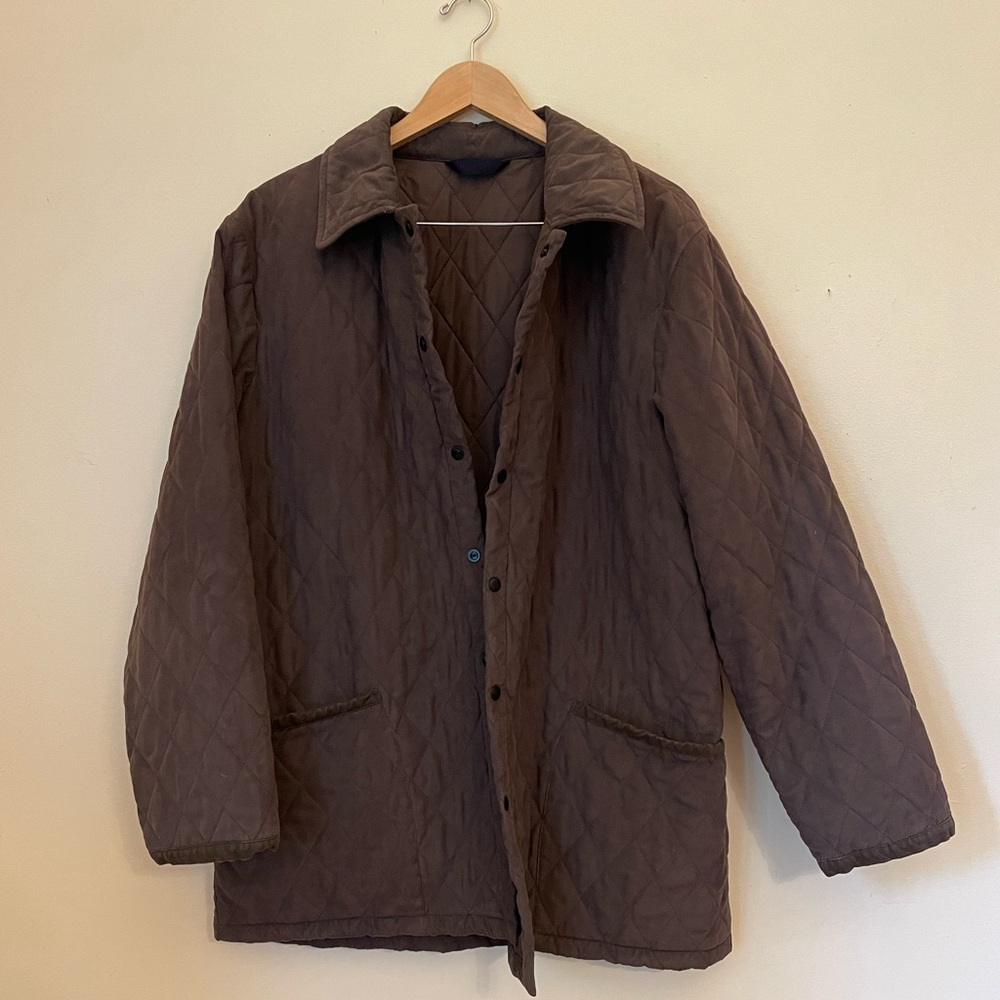 Corneliani Brown Field Coat Italia 50 Diamond Quilted Microsuede